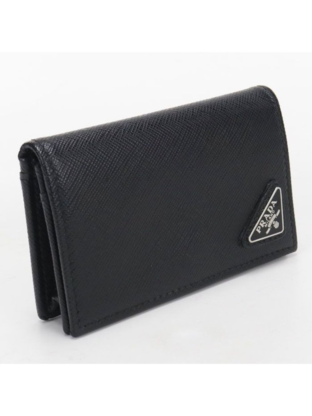 Prada Card Case Saffiano Triangle Business Holder Calf